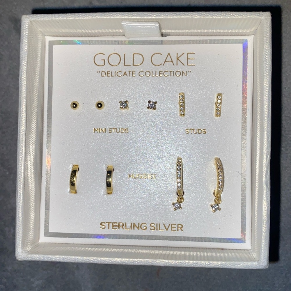 BNIB Gold Cake “Delicate Collection” Sterling Silver & 2 Gold Plated Earrings